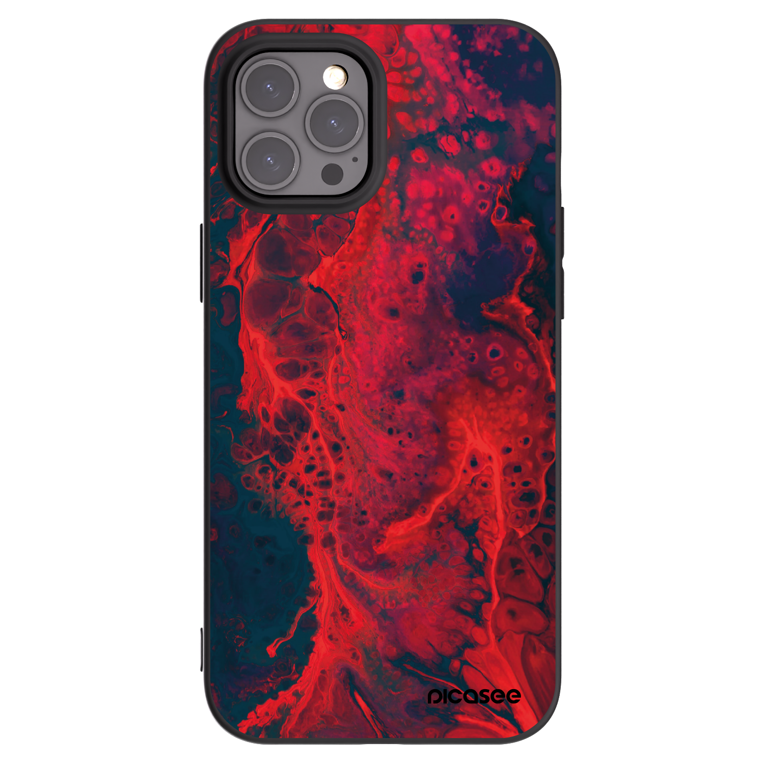 Picasee silikonowe czarne etui na Apple iPhone 12 Pro Max - Organic red