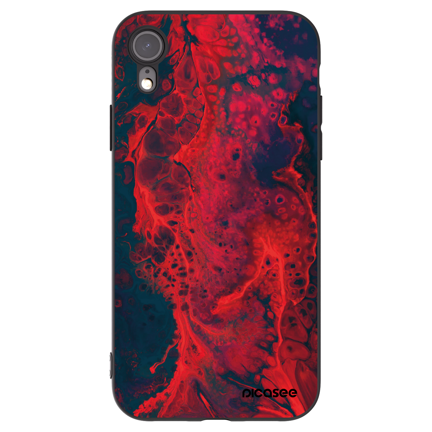 Picasee silikonowe czarne etui na Apple iPhone XR - Organic red