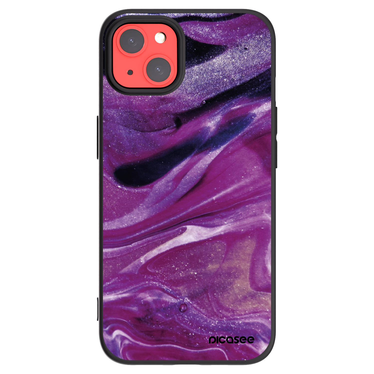 Picasee silikonowe czarne etui na Apple iPhone 13 - Purple glitter