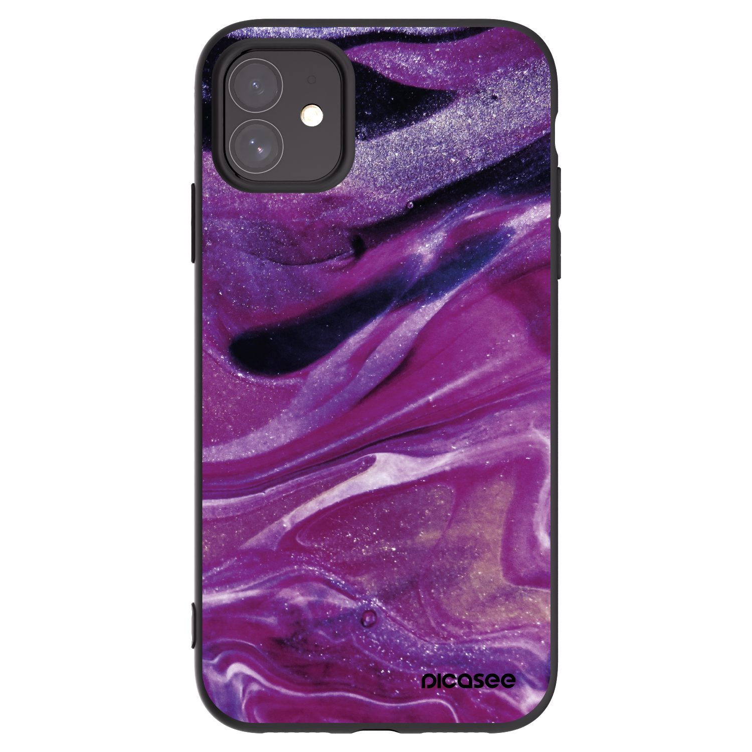 Picasee silikonowe czarne etui na Apple iPhone 11 - Purple glitter