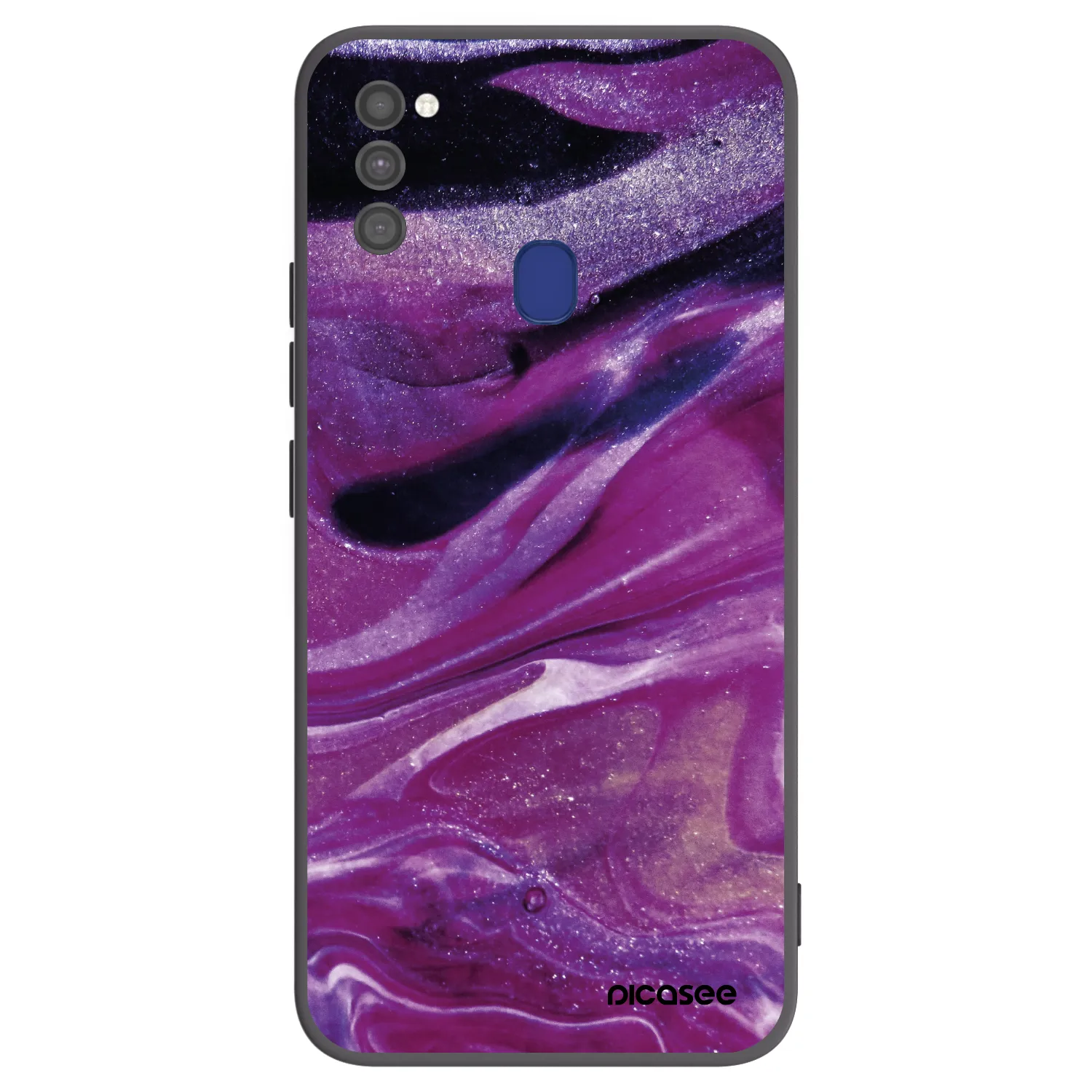Picasee silikonowe czarne etui na Samsung Galaxy M21 M215F - Purple glitter