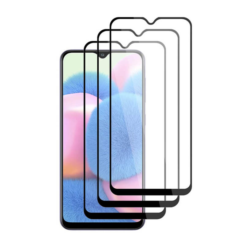 3x Picasee ochronne szkło hartowane 3D z ramką do Samsung Galaxy A30s A307F - czarne – 2+1 gratis