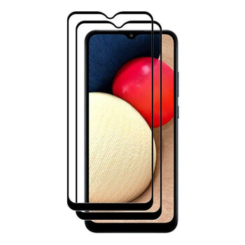 3x Picasee ochronne szkło hartowane 3D z ramką do Samsung Galaxy A02s A025G - czarne – 2+1 gratis