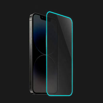 Picasee Ochronne szkło hartowane z rozbłyskującą w ciemności ramką do Apple iPhone 15 Pro - Niebieski