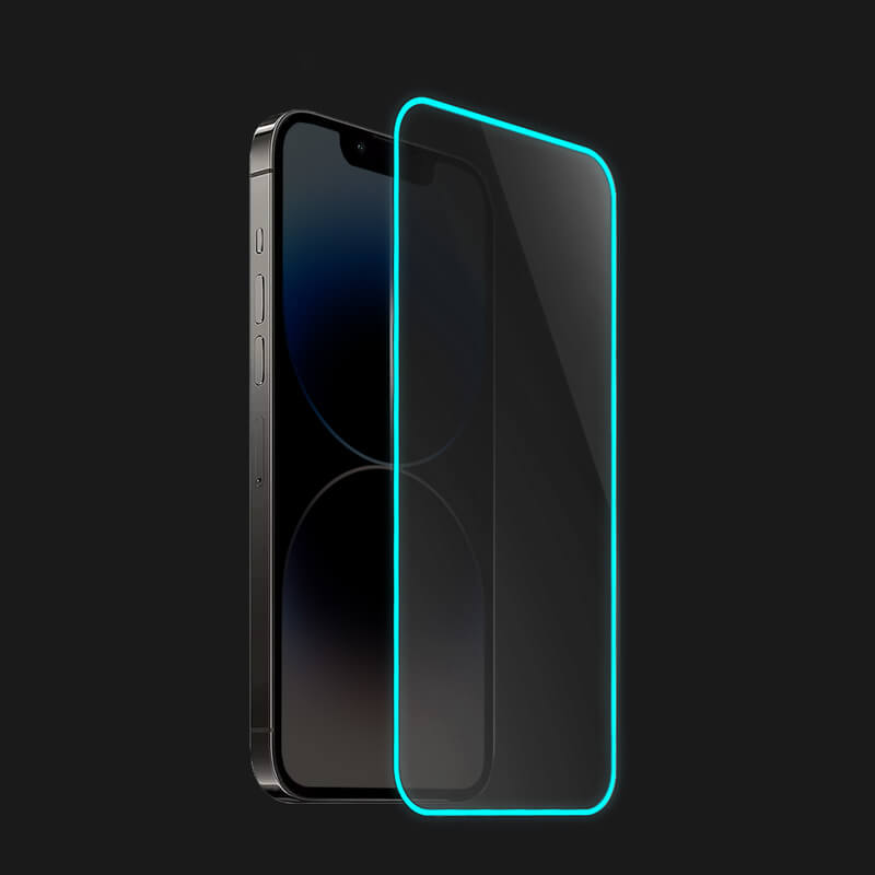 Picasee Ochronne szkło hartowane z rozbłyskującą w ciemności ramką do Apple iPhone 12 - Niebieski