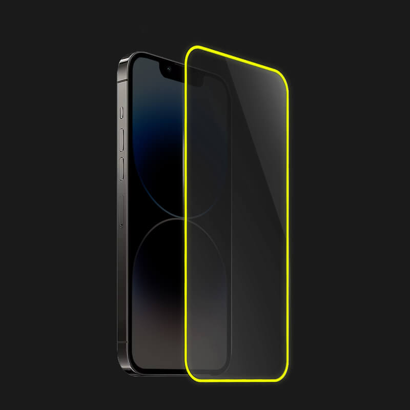 Picasee Ochronne szkło hartowane z rozbłyskującą w ciemności ramką do Apple iPhone 12 Pro - Żółty