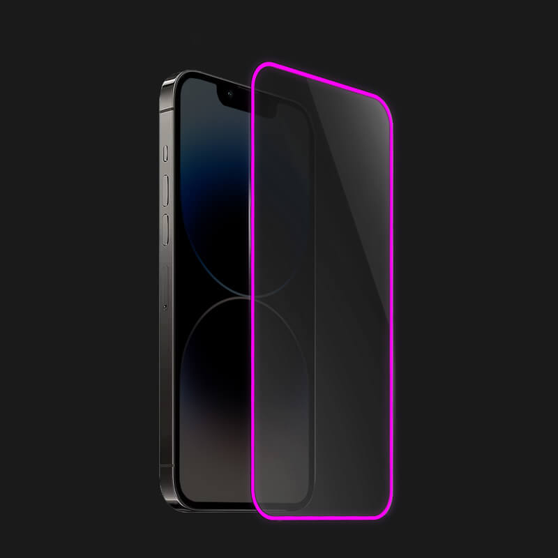 Picasee Ochronne szkło hartowane z rozbłyskującą w ciemności ramką do Apple iPhone 12 - Różowa