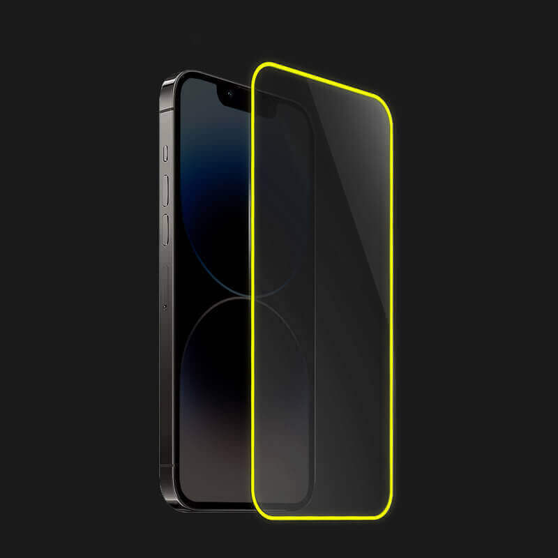 Picasee Ochronne szkło hartowane z rozbłyskującą w ciemności ramką do Samsung Galaxy A41 A415F - Żółty